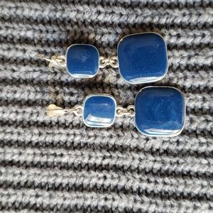 Earrings-Two Blue Squares